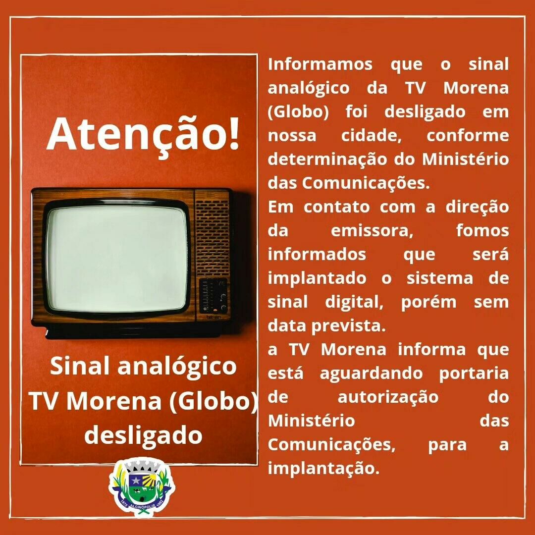 Imagem de compartilhamento para o artigo Sinal da TV Morena sai do ar e prefeitura emite comunicado em Alcinópolis da MS Todo dia